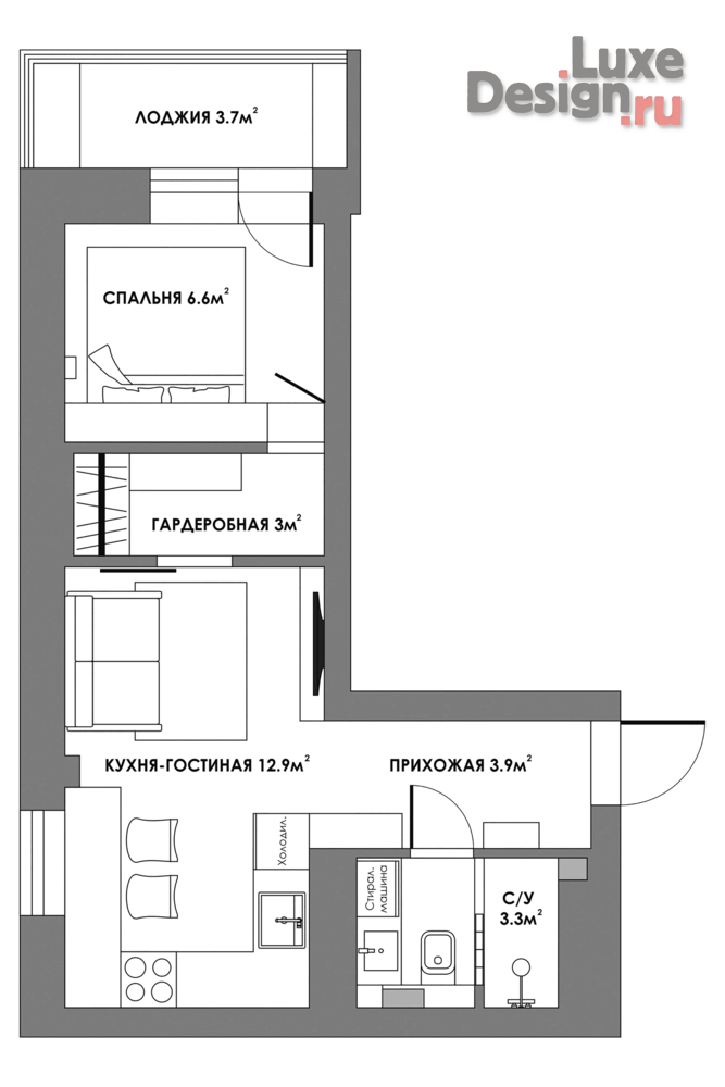 Дизайн интерьера однокомнатной квартиры "Реализованный проект квартиры 30кв.м." (фото 13)