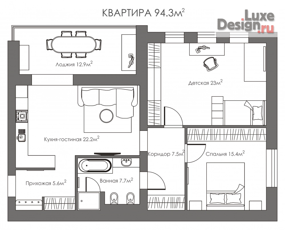 Дизайн интерьера трехкомнатной квартиры "Квартира 94,3кв.м. в городе Киров" (фото 18)