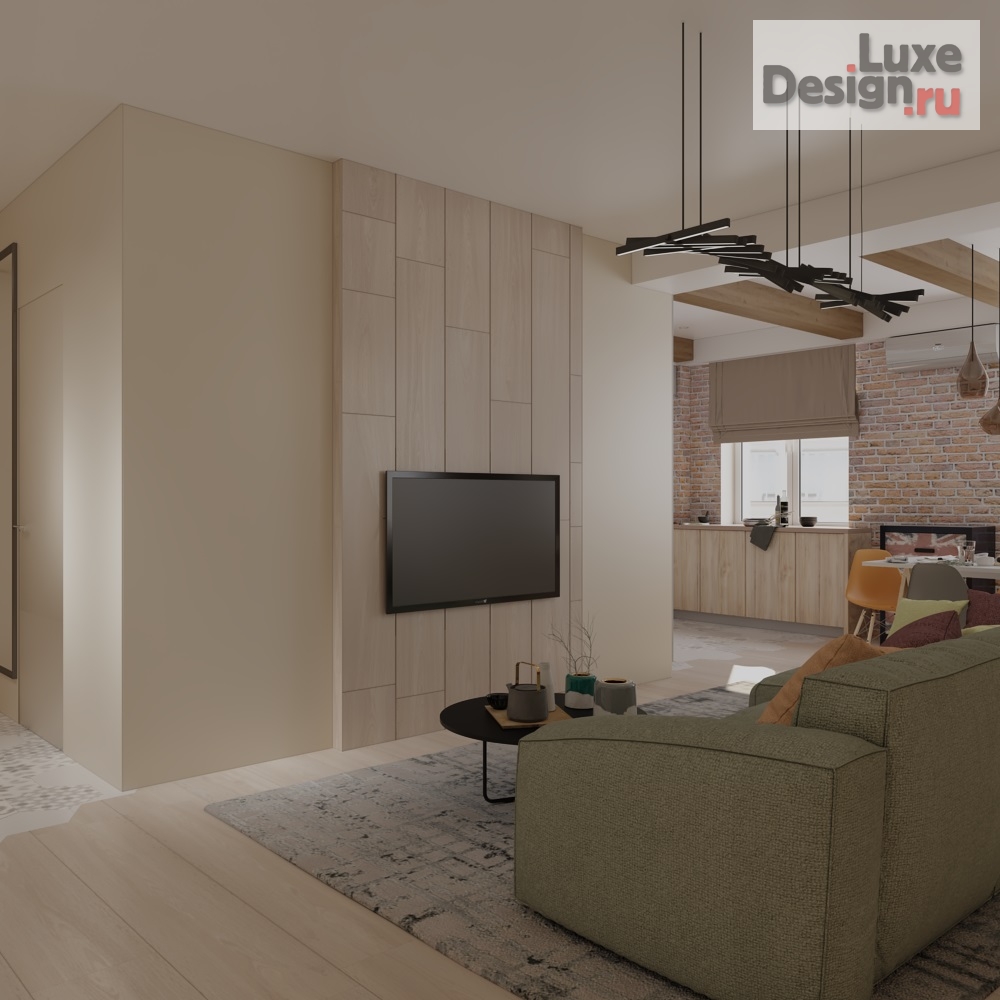 Дизайн интерьера гостиной "Кухня-гостиная в проекте 3-х комнатной квартиры в духе лофт" (фото 6) от дизайнера Зонова Екатерина Владимировна Дизайн интерьера гостиной "Кухня-гостиная в проекте 3-х комнатной квартиры в духе лофт" (фото 6)