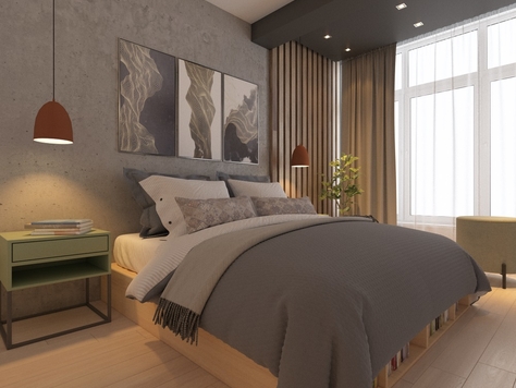 Дизайн интерьера спальни в Кирове "Спальня в проекте 3-х комнатной квартиры в духе лофт"